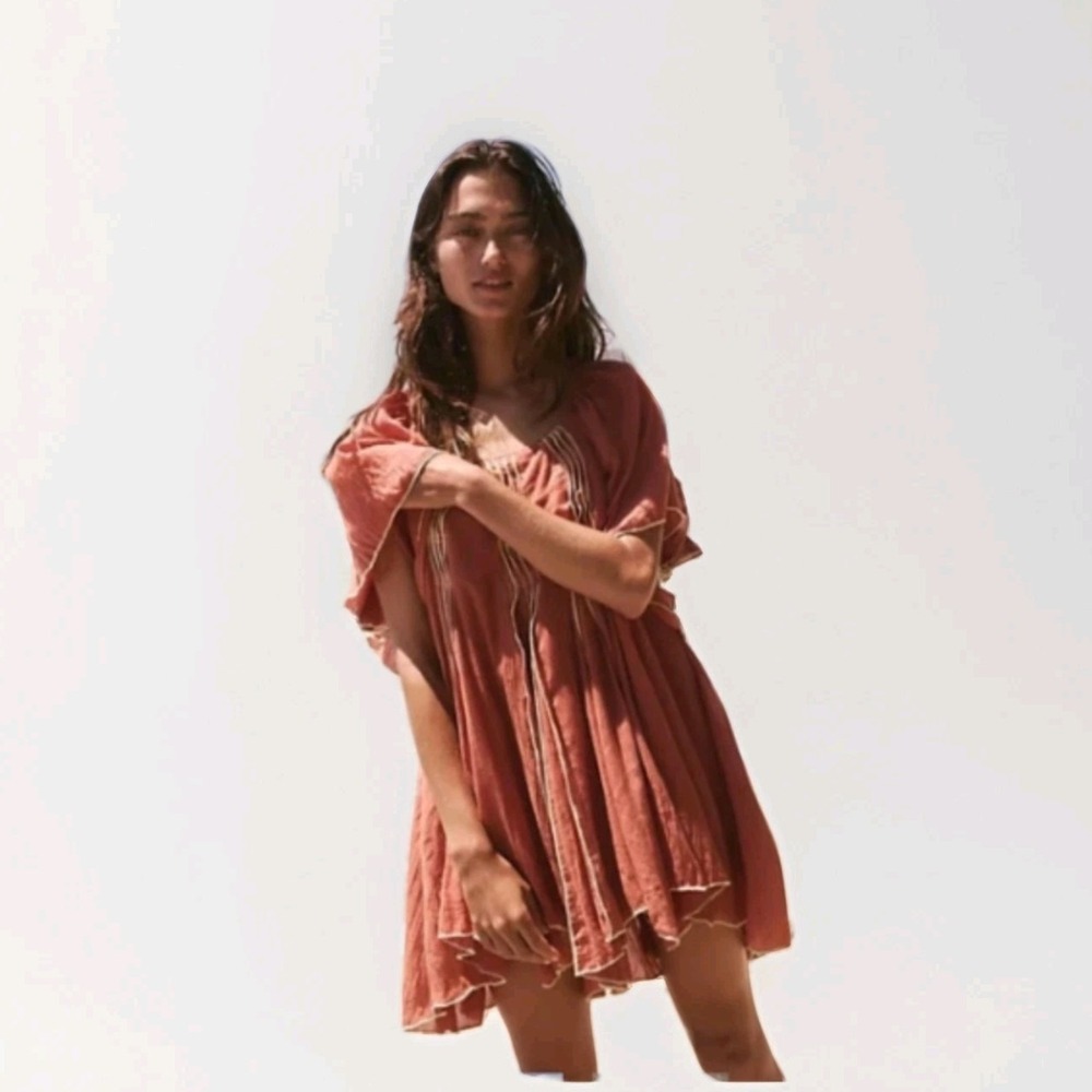 Free People Joelle Tunic Womens LG Boho Babydoll Mini Dress Flutter Festival
